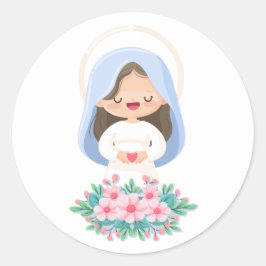 Adesivo Kawaii Virgem Maria Segurando Coração – Branco