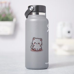 Adesivo Kawaii White Kitten com Cheeks Rosa