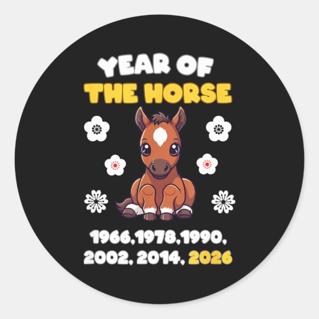 Adesivo Kawaii Year Of Horse Chinese Zodiac 2026 Animal  (Frente)