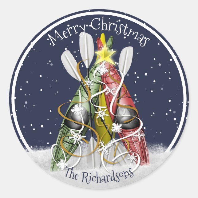 Adesivo Kayak Natal Árvore do inverno remo do caiaque (Frente)