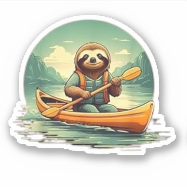 Adesivo Kayaking Sloth Canoé Amam Animais Engraçados Vinta (Frente)