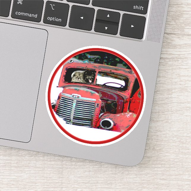 Adesivo Keeshond Christmas Old Truck Painting Art (Detalhe)