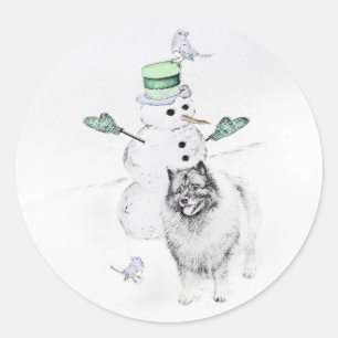 Adesivo Keeshond Christmas Snowman Pinting Art