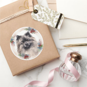 Adesivo Keeshond Christmas Wreath Festivo Pup