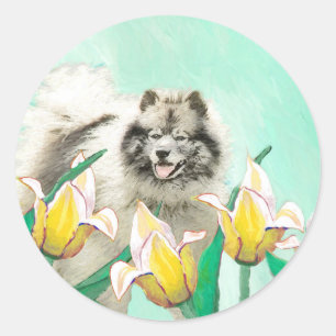 Adesivo Keeshond em Tulips pintando lindas artes caninas o
