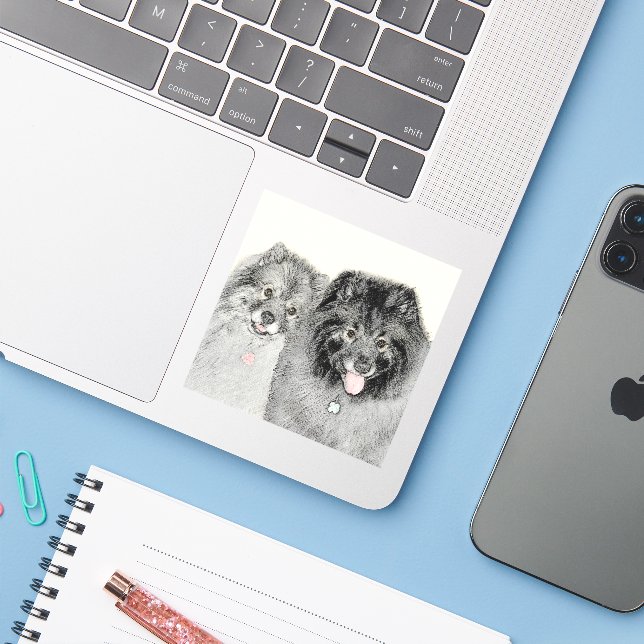 Adesivo Keeshond Graphics Keeshond Mãe e Filho (Notebook com iPhone)