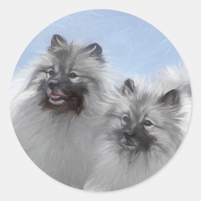 Adesivo Keeshond Pair de Kees pintando Arte Animal Origina (Frente)