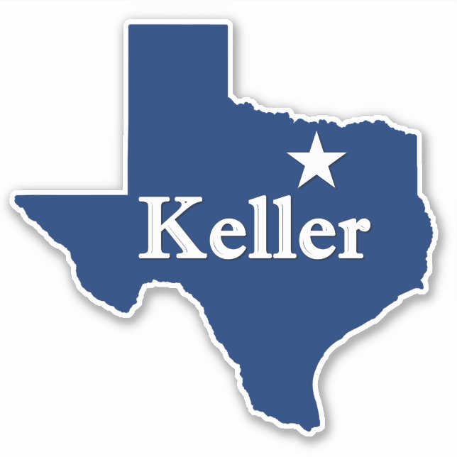 Adesivo Keller, TX Mapa do Texas com Lone Star DFW (Frente)