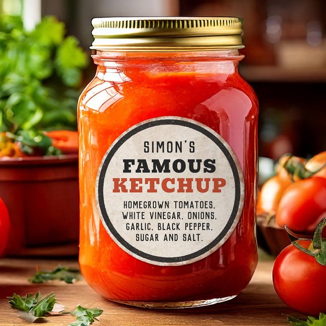 Adesivo Ketchup de tomate caseiro editável com sinal enfer (Criador carregado)