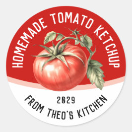 Adesivo Ketchup de tomate caseiro editável com tomate verm