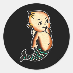 Adesivo Kewpie Baby Mermaid Tradicional Tattoo Flash