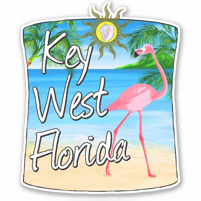 Adesivo Key West Pink Flamingo Florida Keys (Frente)