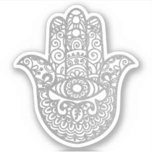 Adesivo Khamsa Mão de Brilho Prata Boa sorte