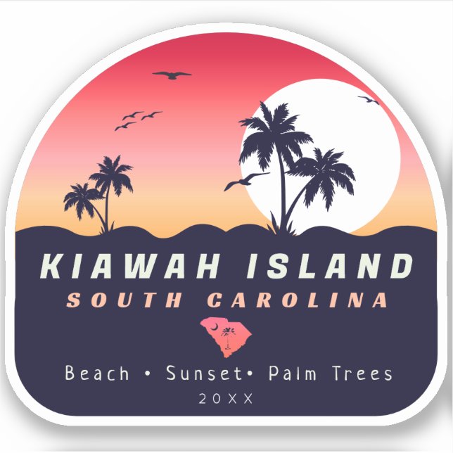 Adesivo Kiawah Island Pier SC Retro Sunset Souvenirs 60s (Frente)