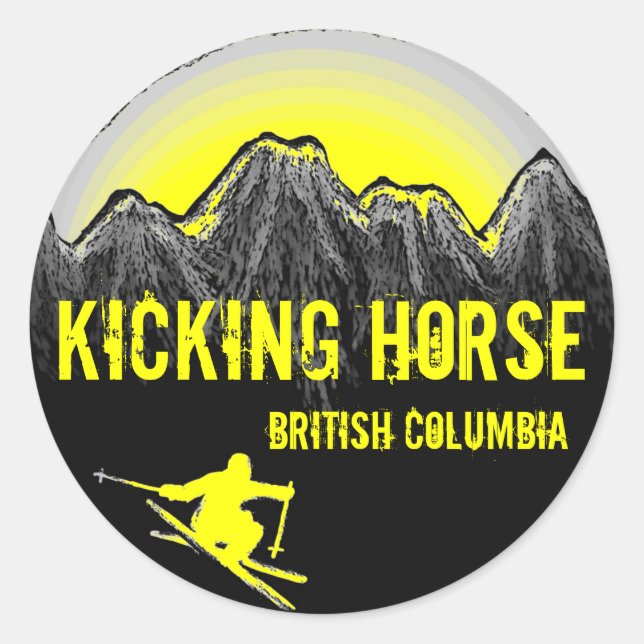 Adesivo Kicking Horse British Columbia yellow ski stickers (Frente)