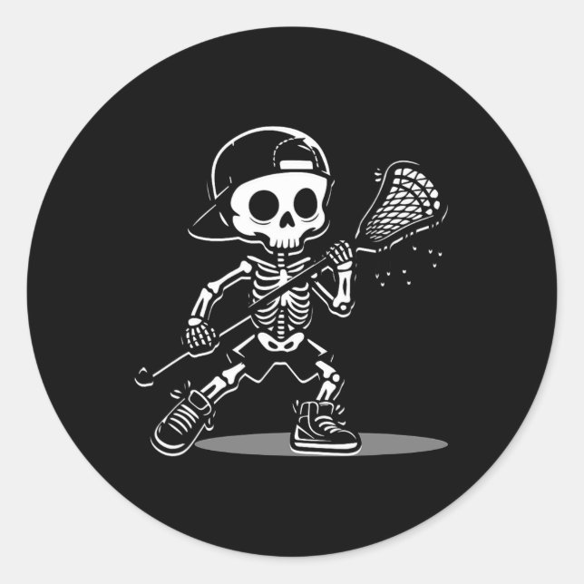 Adesivo Kid Halloween Skeleton Jogando Lacrosse Esporte (Frente)