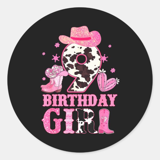 Adesivo Kids 9th Birthday Girl Rodeo Western Cowgirl Birth (Frente)