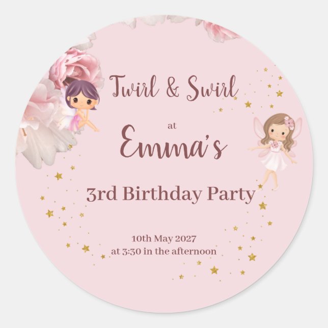 Adesivo Kids Fairy Themed Party Invitation (Frente)