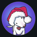 Adesivo KiniArt Bull Terrier Christmas Classk Round Stick<br><div class="desc">Arte de Natal de KiniArt Bull Terrier por Artista Contemporâneo PUP,  Kim Niles. © Kim Niles,  KiniArt™ - Todos os direitos reservados</div>