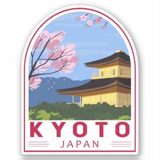 Adesivo Kioto Japão - Viagem Retro Viagem Emblem (Frente)
