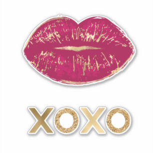 Adesivo Kiss Red Lábios Dourado Glitter XOXO
