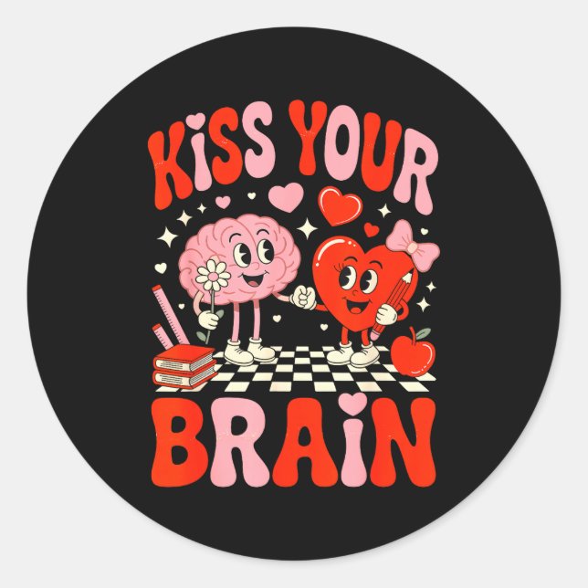 Adesivo Kiss Your Brain Women Valentine's Day Retro School (Frente)
