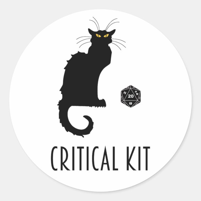 Adesivo Kit Crítico Gaming Tabletop Cat D20 RPG (Frente)