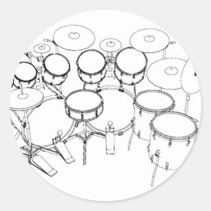 Adesivo Kit de Bateria 10 Peças: Desenho Preto e Branco: