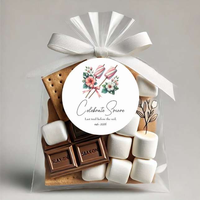 Adesivo Kit de Celebração de S'mores Noiva Acampamento Des (Celebrate S'more Custom Camp Bride Bachelorette Classic Round Sticker)