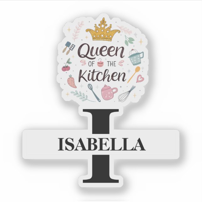 Adesivo Kitchen Queen Name Monogram Design (Frente)