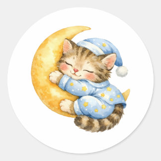 Adesivo Kitten aquarela dormindo na lua crescente