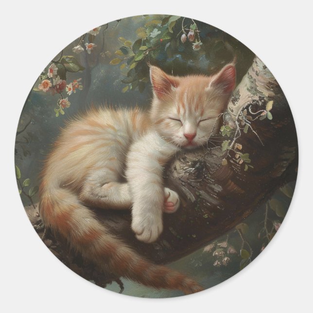 Adesivo Kitten dormindo em uma árvore (Frente)