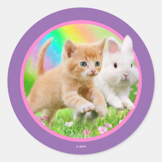 Adesivo Kitten e Bunny com arco-íris (Frente)