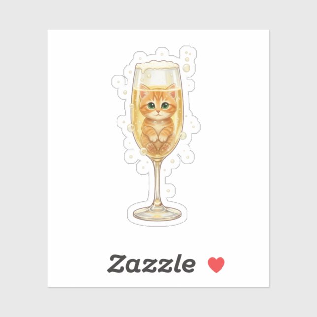 Adesivo  Kitten in Champagne Glass Bubbly New Year  (Folha)