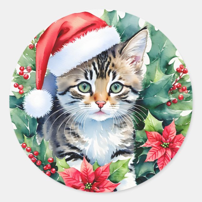 Adesivo Kitten Na Arte De Natal Do Papai Noel (Frente)