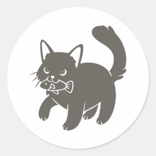 Adesivo Kitten segura peixe na boca - Escolher fundo