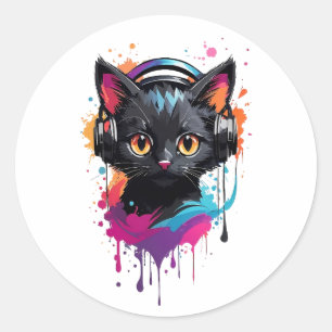 Adesivo Kitten vestindo um fone de ouvido
