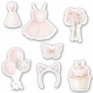 Adesivo Kitty Tutu Rosas Rosas Balões Cupcake