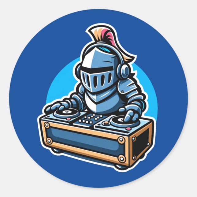 Adesivo Knight Turntablist - Design de Cartoon DJ Medieval (Frente)