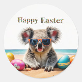 Adesivo Koala na praia com Felz pascoa de ovos de Páscoa