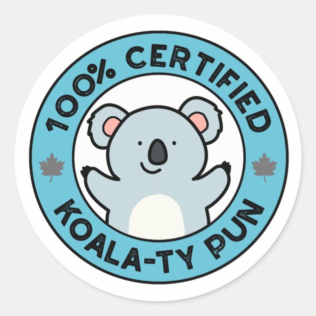 Adesivo Koala-ty Funny Koala-Pun Certified 100% (Frente)