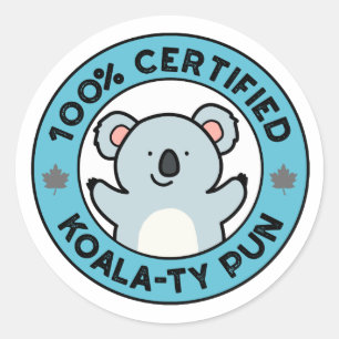 Adesivo Koala-ty Funny Koala-Pun Certified 100%