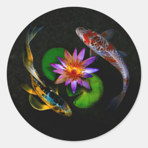 Adesivo Koi Fish around Lotus Flower in a Zen Pond