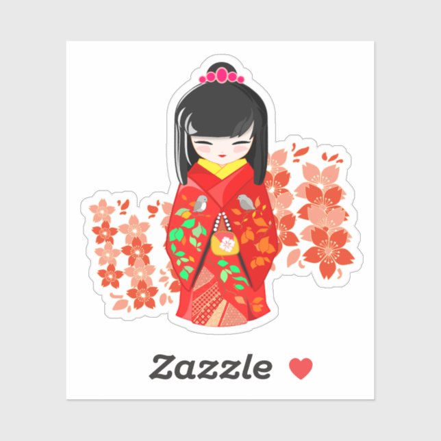 Adesivo Kokeshi Doll Cherry Blossom (Folha)
