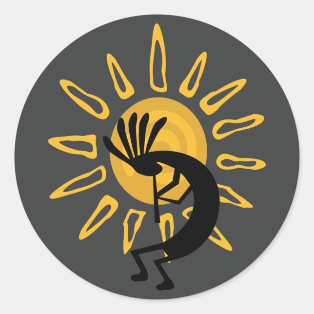 Adesivo Kokopelli Dourado Sun Southwest Cinza 3" Sticker (Frente)