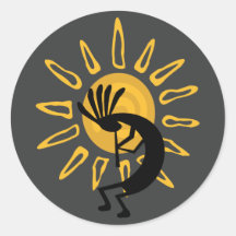 Kokopelli Dourado Sun Southwest Cinza 3" Sticker