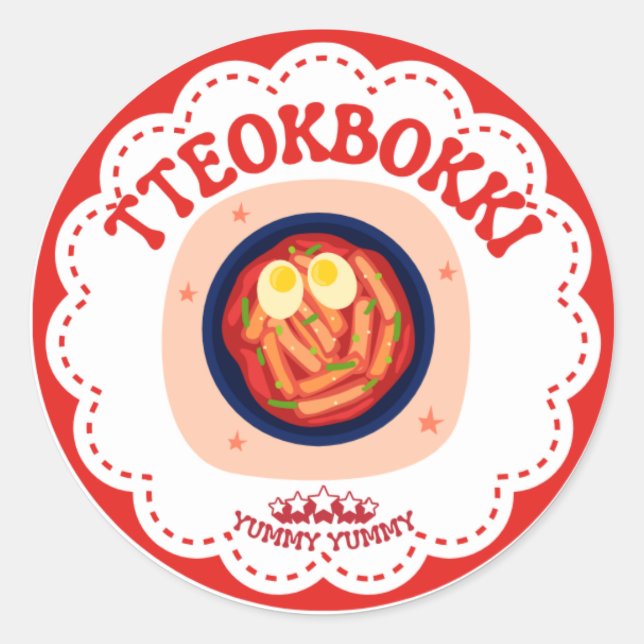 Adesivo Korean Tteokbokki Sticker | Cute K-Food Round Labe (Frente)