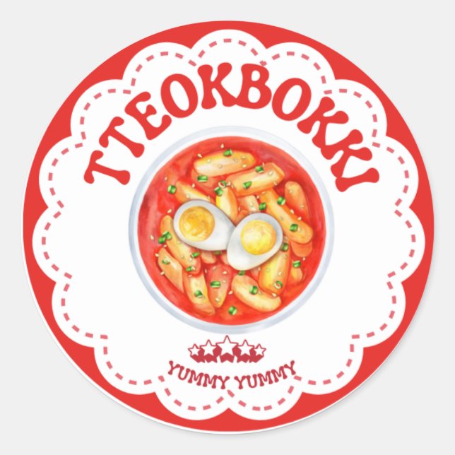 Adesivo Korean Tteokbokki Sticker | Cute K-Food Round Labe (Frente)