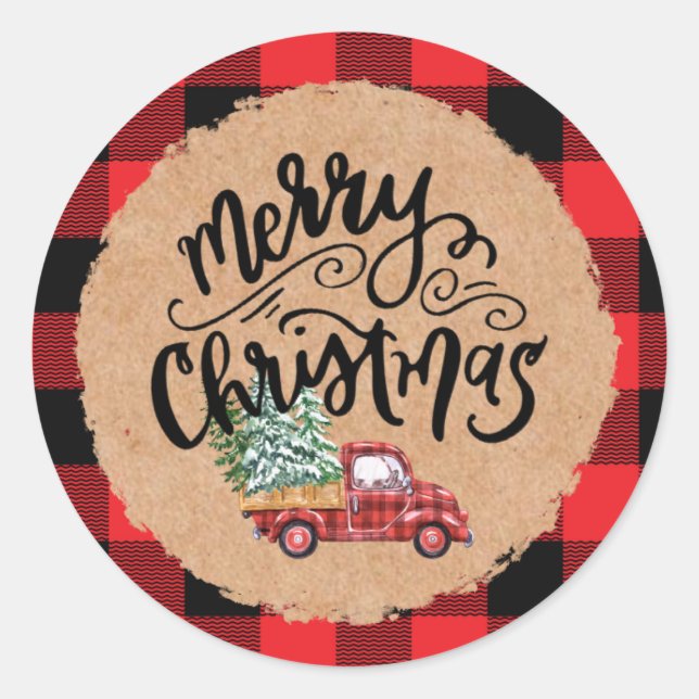 Adesivo Kraft Buffalo Plaid Script Christmas Holiday Truck (Frente)