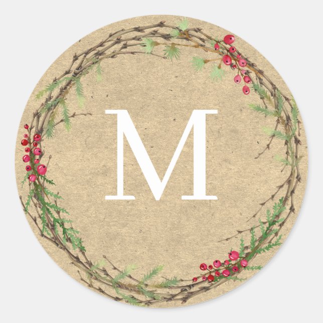 Adesivo Kraft Christmas Wreath Monogram Seal (Frente)